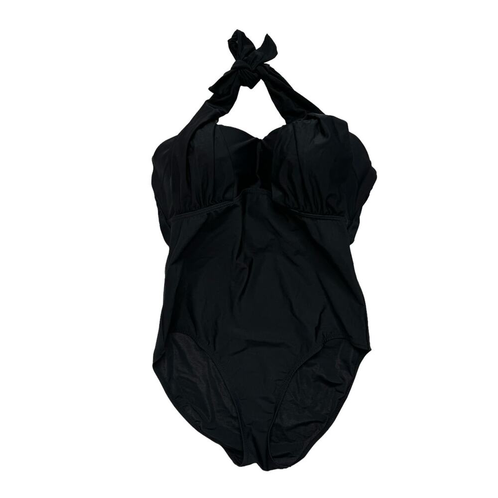 FANTASIZER Black Retro Halter One Piece Bathing Suit Size 12 Womens Slimming